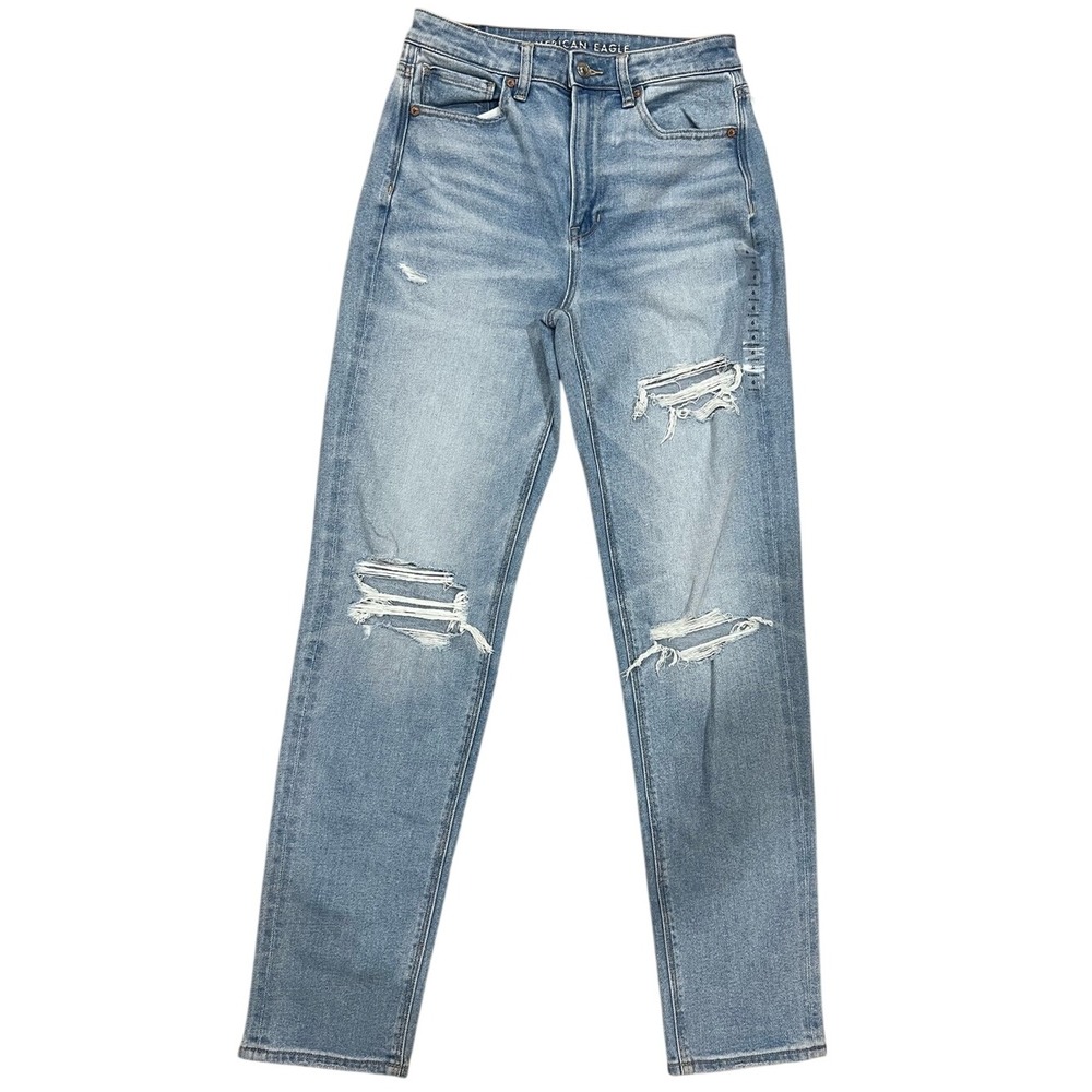 American Eagle NWT Distressed Light Wash Mom Jeans Sz 6 X-Long